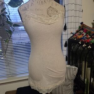 Zenana Outfitters Y2K Lace Trim Beige Top